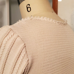 Nod to 1930s/40s Era Styling: Knitted Cream Color Sweater Blouse w/ Rosettes