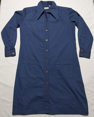 VTG 60s 70s Lady Bayard Shirt Dress Navy With Red Top Stitching – Women 15-16