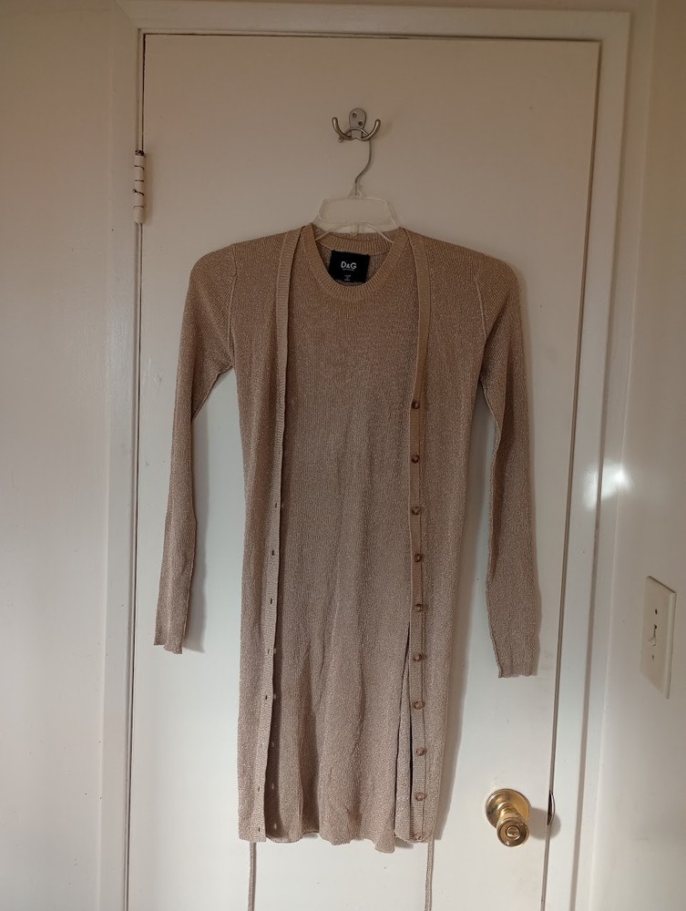 Dolce and Gabbana Gold Lurex Dress and Cardigan Set with Belt Evening Dress XS/S