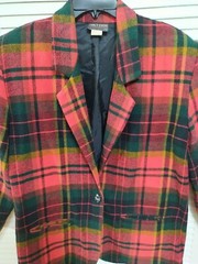 Vintage 80s Tracy Evans Red Plaid Blazer Jacket Medium 22.5″Arm, 31″ L, 18″ S/S