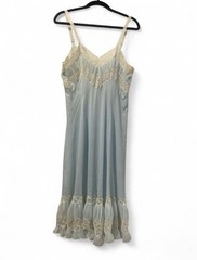 Vintage 50’s Mary Barron blue lace slip dress with white lace trim, size 38