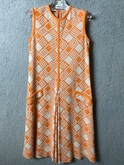 Vintage Mod GoGo Dress Marberni by Lawrence 12 Orange White Geometr Mini 60s VTG