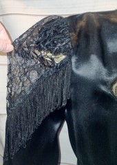 VTG Panhandle Slim Dress Lace Peplum Waist Country Western Fringe Sleeve Satin
