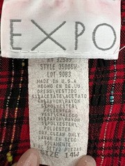 VTG EXPO plaid long dress size 14W buttons red black casual western made USA