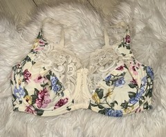 Vintage Vtg Vanity Fair 75-455 Cotton Lace Underwire Bra Floral Womens 40C Ivory