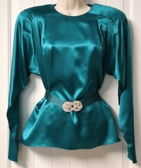 Vintage 1980s long sleeve teal blouse size M/L (check measurements)