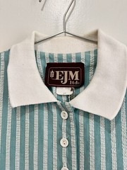 Vintage 80s Teal And White Striped Cotton Dress Short Sleeve Size 12