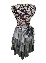 VTG 80s Prom Party Dress 5 Blk Studded Velvet Bow Ruffle Victorian Goth Vampire