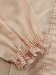 Vtg 1970s Victorian Top Blouse Lace Ruffled Shirt Pink Long Puffed Sleeve Small
