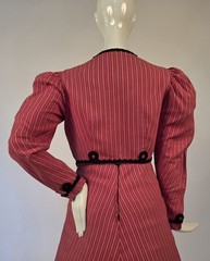 EARLY EDWARDIAN PINSTRIPED PINK CASHMERE BLEND 2 PC DRESS W BLACK SCROLLWORK