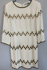 Vintage Niteline Ivory Beaded Mini Dress Size 8 Lined Sheath