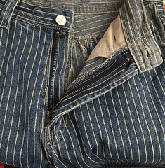 70’s Inspired Pinstripe Railroad Button Up Fly Flares Pants Jeans Bell Bottoms