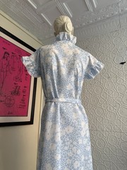 vintage dress Saks Fifth Avenue floral house dress maxi Blue cottage ruffle 70s