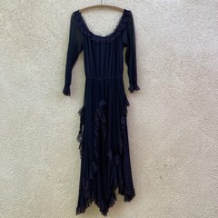 Vintage 1970’s Goth Lace Maxi Dress TD4 By Eletra Long Sleeve Ruffle Size 9/10