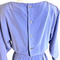80s Handmade Light Blue Satin Midi Dress Belted Dolman Sleeve MOB Formal Small