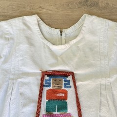 Vintage Mexican Huipil Dress Cotton Embroidered Indigenous Women Braids
