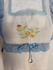 Vintage 70s Cottagecore Nightgown Dress White Blue Lace Embroidered Empire Waist