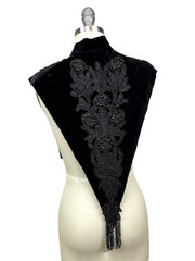 Antique Victorian Black Velvet Mourning Shawl Cape w Jet Beads Appliqué Fringe