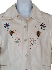 Vintage 70s Western Jacket S Faux Leather Vinyl Embroidered Pearl Snap Lined