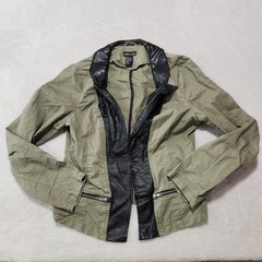 vintage wet seal faux leather trim blazer top green womens large L