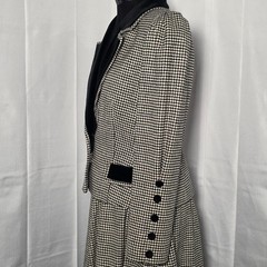 Louis Feraud Paris Vintage Women’s Wool Houndstooth Skirt Suit 42 EU Velour Trim