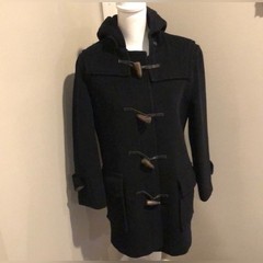 VTG Burberry London Wool Mini Duffle Coat Black Toggle Hooded Size 8XM Excellent