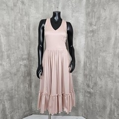 Vintage Alfred Werber Pink Pleated Halter Midi Dress 70s Sleeveless Size M