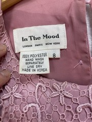 IN THE MOOD Womens 8 Blushing Pink Pleated Lace Cut Outs 2 Piece Dress Vintage