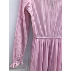 Vtg Rare Dress Liz Petites Inc. Pink Polyester Ribbed 70s Disco Mod Ruffles Boho