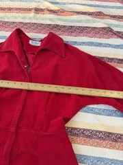 Vintage 40s 50s Red Corduroy House Dress Chore Dress Full Zip Workwear 25/26”