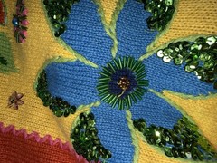 Vintage ARRIVISTE Funky Sweater Ramie Cotton Blend Colorful Embroidery Gems Sz M