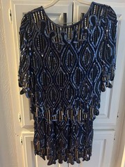 Vintage Neiman Marcus Silk Blue Beaded Sequin Top and Skirt Set Size S