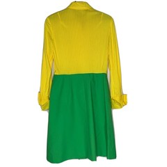 Vintage 1960s California Girl Size 12 Dress Green Mod Stripe Yellow Jacket Set