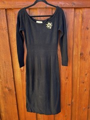 Bonnie Cashin Vintage Wool Midi Dress Size XS Small Woven Brooch Detail Unique