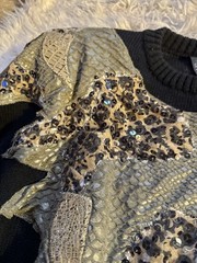 Vtg Nina Dinarsky Israel Domallo Cocoon Leather Sweater 80s Diolen Shoulder Pads