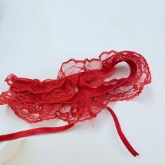 Vintage Red Lace Bridal Garter Small Stretch Wedding Leg Band Satin Bow Sz S