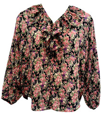 VTG IVY Women Size L BOHO Button Up Ruffled V-Neck Floral Chiffon Top Multicolor