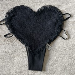 Vtg Treasure from California By Faris-Black Lace Heart Shape String Bikini Sz 6