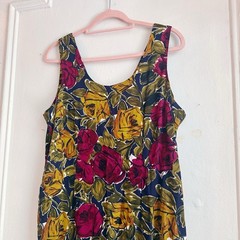 Vintage DBY LTD floral shift dress medium large bright 80s 90s colorful summer