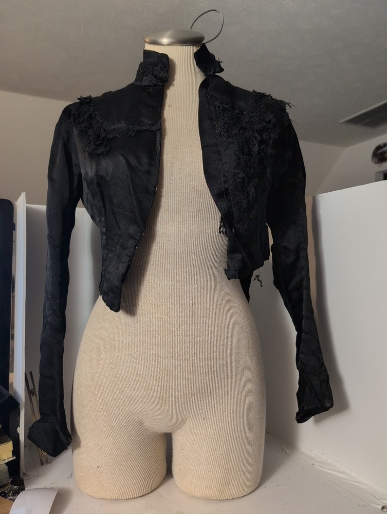 Antique Victorian Black Bodice Top 1890s Mourning Jacket Embroidery