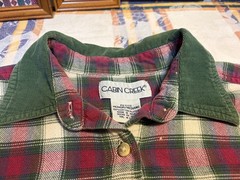 VTG 1990s Cabin Creek Plaid Flannel Shirt Green Pink Petite M Corduroy Collar