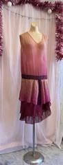 Vintage Antique 20s Flapper Dress Silk Chiffon Pink Ombre Beaded As Is XS
