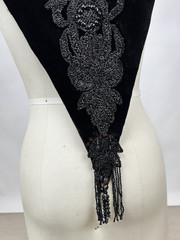Antique Victorian Black Velvet Mourning Shawl Cape w Jet Beads Appliqué Fringe