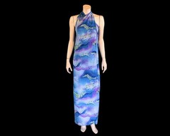 1970s Hawaiian Sarong Backless Tropical Halter Wrap Dress | SML