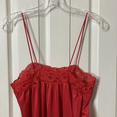 Vintage Red Nightgown Glossy Satin Sz M Long Lacey Spaghetti Straps 100% Nylon
