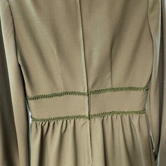 Vintage Handmade Maxi Dress 34″ Bust Green 1970s Column Style Long Sleeve