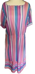 Mari Lynn Fashions Vintage Midi Dress Multi Color SS Striped Union Made Size 14P