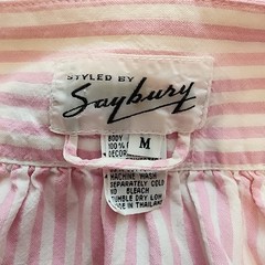 Vintage 80s Sundress MuMu House Dress Flower Applique Pink White Stripe [STAIN]