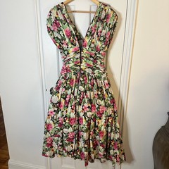 Vintage Patty O’Neil Ruched Floral Midi Tea Dress Petticoat 80s Cottagecore S