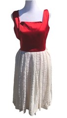 1950s Vtg Johnathan Logan Party Prom Fit Flare Red Dress White Lace Crinoline M
